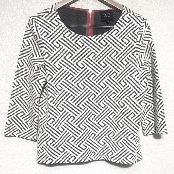 W5 Tops - W5 Anthropologie Top Medium Black‎ Cream Geometric Textured Knit Pullover Blouse